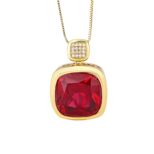 Wholesale 16*16mm Square Red Cubic Zirconia Jewelry Eco-friendly <b>Copper</b> Square Bezel Solitaire Pendant Necklace for Women Gift - Product Image 1