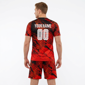 Maillot de football personnalisé à impression numérique 3D, motif noir et rouge, manches courtes, respirant, anti-transpiration, antibactérien, unisexe, adulte - Product Image 5