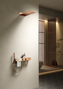 Sistema de Ducha Termostático de Latón de Lujo en Oro Rosa, Empotrado en Pared, con Mezclador, Rociador de Lluvia, Estante de Almacenamiento y Toallero - Product Image 2