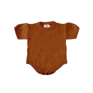 Camisola infantil de malha, roupas de bebê recém-nascido, suéter de algodão, peça única, suéter com estampa de crochê