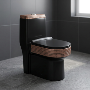 WC monobloc en céramique, design moderne, blanc et noir, à poser au sol, à double chasse siphonique - Product Image 6