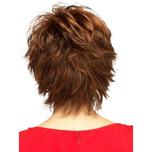 Venta Directa de Fábrica, Peluca de Cabello Corto Liso Marrón-Rojo para Mujer, con Flequillo Voluminoso <span class=keywords><strong>y</strong></span> Rizado hacia Afuera, de Una Sola Pieza - Product Image 3