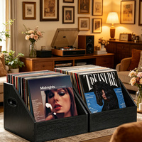Caja de Almacenamiento de Discos de Vinilo de Madera, Organizador de Revistas, Archivador de LPs, Estante para Álbumes, Soporte para Medios, Venta al Por Mayor Directo de Fábrica