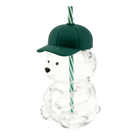 ZB Wholesale Custom 600ml 20oz Tasse en verre borosilicate en forme d'ours en peluche avec couvercle casquette de baseball, mignonne tasse de dessin animé pour jus, lait et thé