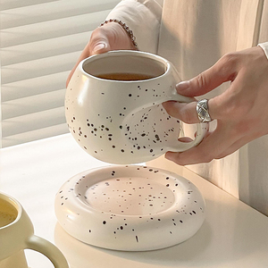 Taza de leche de bola hinchada minimalista, con posavasos a juego, decoración para el hogar y la habitación, taza regordeta y platillo, bonito añadido a tu <span class=keywords><strong>Tiempo</strong></span> de café, nueva - Product Image 5