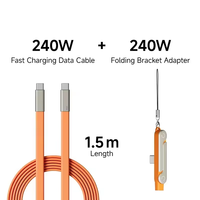 Cable de Carga Rápida USB C a C PD3.1 de 240W, 1.5M, Cable Plano de Silicona con Soporte para Teléfono y Embalaje en Caja de Color
