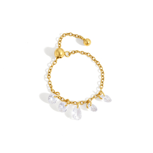 Anello Elegante J&D Design Originale con Zirconi Cubici, Placcato Oro 18K in Acciaio Inossidabile, Forma Rotonda o Quadrata, Regolabile con Cordoncino - Product Image 6