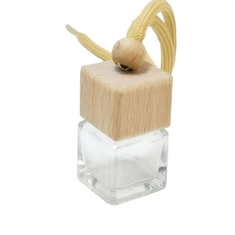 Car Essential Oil Hanging Glass Perfume Scent Diffuser Bottle With Wooden Lid Car Hanging Ornaments Ar Freshener Bottle