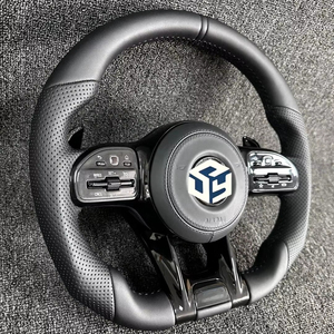 Volante per Auto in Pelle Nera con Modifica a Foro Completo per Mercedes Benz <span class=keywords><strong>C</strong></span> GLC E S CLS <span class=keywords><strong>AMG</strong></span> - Product Image 1