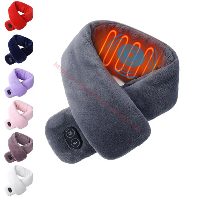 Winter Pink Black Plush Smart Intelligent Heating USB Rechargeable Neck Wrap Warmer Massage Electric Heated Scarf