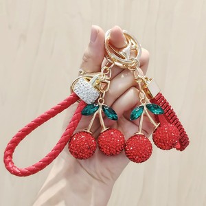 Fashion Cherries Key Chain Cute Bling Crystal Rhinestone Double Cherry Keychain Charm Purse Handbag Pendant Accessories Jewelry