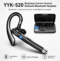 YYK-520 Headset Nirkabel Single Ear Hook BT 5.1 EDR Diafragma Grafena 10mm IPX7 Tahan Air 10 Jam Bicara 400 Jam Siaga Dilengkapi Kotak Penyimpanan