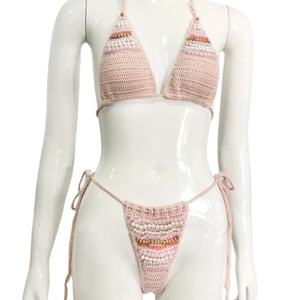 Ensemble bikini deux pièces fait main pour femme, avec broderie 3D personnalisée en forme d'étoile de mer, micro-string, maillot de bain fitness et tenue de plage - Product Image 3