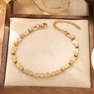 Vintage Gold Plated Chain Link Heart <b>Bracelet</b> Colorful CZ Trendy Wedding Jewelry Hypoallergenic Design Daily Wear Party Gifting - Product Image 3
