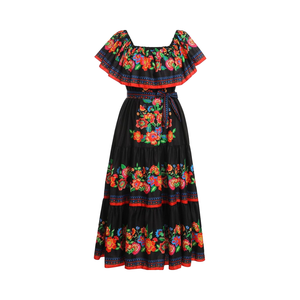 embroidered dress with tassels Stamped Mexican Dress Bonita – Cielito Lindo