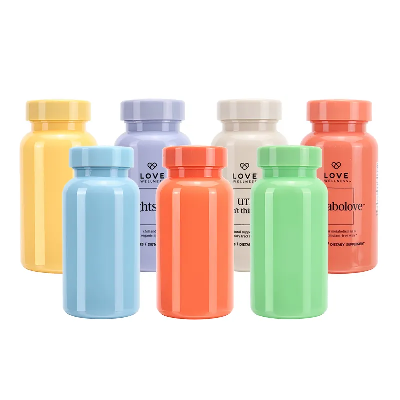 Flacons de bouteille de pilule de vitamine rose 150cc à vendre avec du plastique pour animaux de compagnie 100 cc