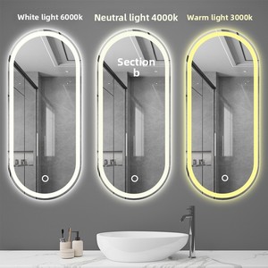 <span class=keywords><strong>Espejo</strong></span> de <span class=keywords><strong>Baño</strong></span> Ovalado Inteligente Antivaho con Luz, Instalación Colgante de Pared, Estilo Minimalista, Lentes de Vidrio - Product Image 3