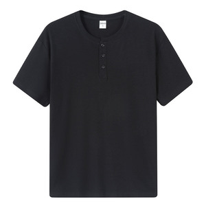 Camiseta Henley de Algodón Azul Marino, Manga Corta, Cuello Redondo, Color Sólido, Ropa Informal, Unisex, Disponible en Tallas para Adultos - Product Image 4