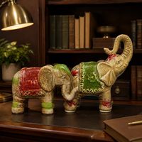 Figurines d'éléphants bohèmes en céramique à glaçure réactive, lot de 2, porte-bonheur, décoration intérieure, pour étagère, bureau, cadeau de Diwali, de pendaison de crémaillère, écologique