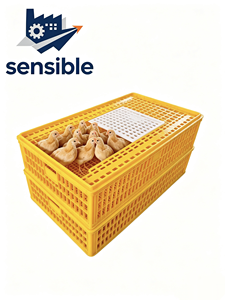 Cage de transport en plastique pour volailles vivantes, panier ventilé jaune pour la manipulation à la ferme - Product Image 3