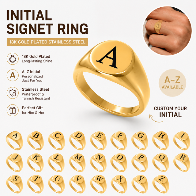 TD Factory Personalized Stainless Steel Alphabet Ring 18K Gold Plated Engraved Initial Signet Ring Fashion Jewelry for Men Ring