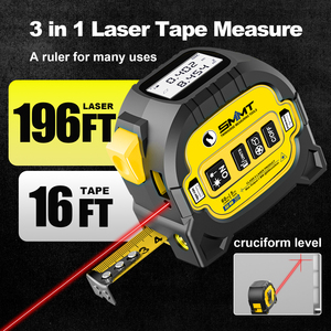 Mètre laser numérique SMMT 3-en-1, portée 60 m, frein auto-enroulant 5 m, lame en acier au carbone, étui haute visibilité, métrique/pouces, laser 16 pi - Product Image 6