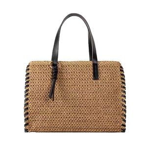 Designer Hand-Woven <b>Straw</b> Beach <b>Bag</b> Women Large Capacity Color Blocking Shoulder Tote Custom Wholesale - Product Image 4