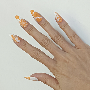 <span class=keywords><strong>Faux</strong></span> <span class=keywords><strong>Ongles</strong></span> Longs Amande Press-On Orange Frais d'Été 24 Pièces Réutilisables Blancs & Orange Motif Cœur Fruit pour Vacances et Usage Quotidien - Product Image 2