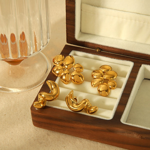 Geometric Irregular Teardrop <b>Stud</b> Earrings 18K Gold <b>Titanium</b> Steel Fashion Jewelry For Women - Product Image 1