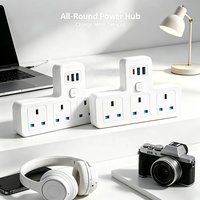 Stop Kontak Dinding 4 Lubang Model UK dengan Port USB dan Saklar Kontrol Utama