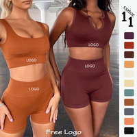 Conjunto esportivo feminino com 2 peças, top e bermuda de alta qualidade com gola em v, conjunto de roupas, academia, fitness, sem costura e yoga