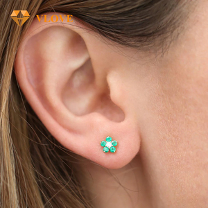 VLOVE Bijoux de luxe pour femmes Boucles d'oreilles en forme de rubis et de fleur en diamant avec saphir émeraude 14K - Product Image 6