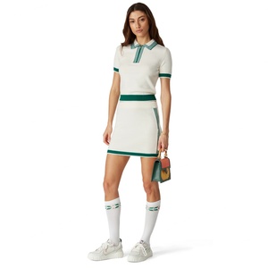 Women's Custom Logo Preppy Knitwear A-Line <b>Skirt</b> Set Breathable Short High-<b>Waisted</b> <b>Elastic</b> Short-Sleeved Golf Polo Printed - Product Image 2