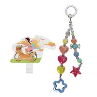 Chaîne de téléphone portable colorée en forme de cœur et d'étoile à cinq branches, porte-clés tendance et polyvalent, décoration en perles acryliques