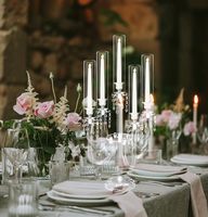 Centre de table candélabre pour mariage, fête, réception, décoration, acrylique, 5 bras, porte-bougie LED transparent