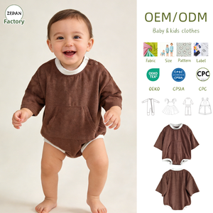 High Quality Romper Baby Clothes Terry Cloth Baby Middle Sleeve Romper Contrast Trim Chest Pocket Toddler <strong>Onesie</strong> for 0-3T - Product Image 1