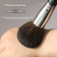 Pinceau éventail en forme de faucille pour maquillage du visage, ombrage du nez et anticernes, en poils d'animaux, avec poils de laine véritable et manche en bois, outils de beauté