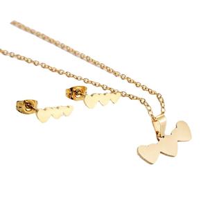 18K Позолоченные Три части сердца союз 316L Ювелирные наборы из нержавеющей стали серьги и ожерелье для женщин и мужчин 2023 - Product Image 5