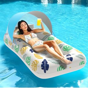Transat gonflable flottant avec auvent 180x80cm, flotteur de piscine en PVC pour adultes, protection solaire, lit de repos - Product Image 1