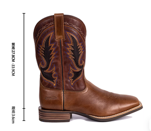 Stivali da Cowboy di Alta Qualità Personalizzati dal Produttore, Nuovi in Pelle Marrone con Ricamo Blu a Fulmine, Punta Quadrata, Tacco Basso, Design Classico - Product Image 2