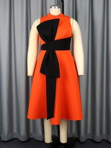 Ocstrade Vêtements pour Femmes Robes Grandes Tailles Coupe Trapèze Bicolore Orange et Noir avec Nœud Papillon Sans Manches Robe de Soirée <span class=keywords><strong>Chic</strong></span> <span class=keywords><strong>Grande</strong></span> <span class=keywords><strong>Taille</strong></span> - Product Image 4
