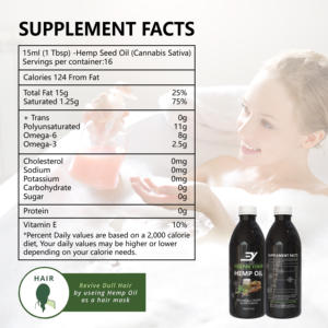 OEM ODM beslenme organik yetiştirilen kenevir yağı 100% saf soğuk preslenmiş yüksek Vegan Omegas 3 & 6 vücut geliştirir, cilt ve saç sağlığı - Product Image 3