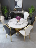 Nouvelle table à manger moderne de luxe légère en marbre artificiel avec plateau tournant, base multifonction en acier inoxydable, mobilier de salle à manger pour la maison