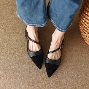 Nouvelles chaussures plates pour femmes et dames, style simple et élégant, en cuir de veau pleine fleur, à bout pointu, type Mary Jane - Product Image 3