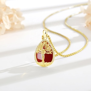 Collana con Ciondolo a Goccia Albero della Vita Placcato Oro 18K per Mamma e Figlio, con Corniola e Zirconi - Vendita all'Ingrosso - Product Image 3