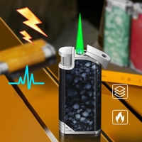 Briquet torche à gaz rechargeable multifonction écologique en métal à flamme bleue coupe-vent pour cartes et cigarettes