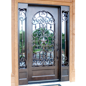 <span class=keywords><strong>Porte</strong></span> <span class=keywords><strong>d</strong></span>'<span class=keywords><strong>entrée</strong></span> moderne en fer forgé noir avec panneaux latéraux en verre, design en <span class=keywords><strong>grille</strong></span> et finition résistante aux intempéries pour les maisons - Product Image 3