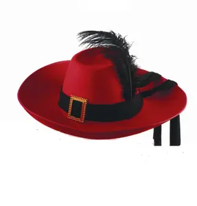 Sombrero de fiesta de fieltro con plumas para mujer, mosquetero rojo de alta calidad, gran oferta