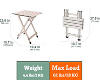 Table de camping pliable légère en aluminium portable 18,5x18,5x24,5 pouces, mobilier d'extérieur pour pique-nique, plage, randonnée