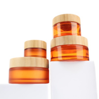Diskon besar mewah 5g 15g 30g 50g 100g 2oz 4oz bambu kemasan kosmetik Amber oranye stoples kaca krim dengan tutup bambu BJ12C